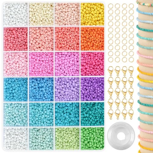 RUBY Perlen für Armbänder,3 mm Perlen zum Auffädeln 8000 Stück DIY Perlen Set Kleine Perlen Selber Machen Set für Weihnachten Feiertage