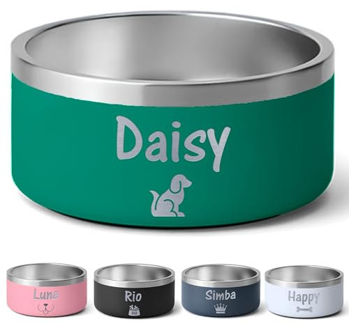 KDO MAGIC - Gamelle personnalisée - Grande et Petite Taille - Gravure Laser - Texte, prénom ou Date gravé - Chien, Chat, Animaux - Idée Cadeau - 16/32oz - Base Antidérapante (Vert, Grande)
