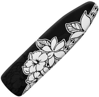 Elasticated Ironing Board Covers 110 x 35cm Black Flowers Replacement Small Ironing Board Cover with Reflective & Scorching Resistant Surface, Easy Fit,Resist Scorching,Staining