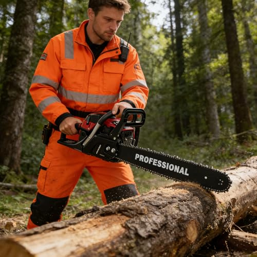 Motosega a benzina da 58 cc, 2400 W, lunghezza della catena 50 cm, diametro massimo di taglio 50 cm, avviamento autobloccante, per raccolta del legno, giardinaggio e taglio del legno