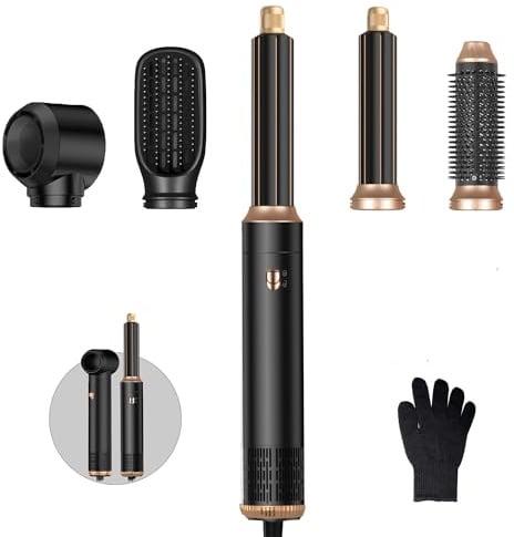 Hairstyler Set, 5 in 1 Air styler, Negativ Lonen Haarstyler mit Lockenstab automatisch, Air Styler Thermal Brush Haartrockner