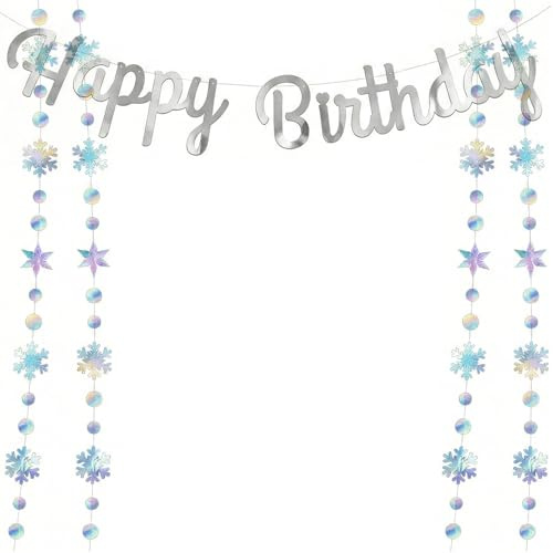 BCHMN Happy Birthday Girlande Schneeflocken, Geburtstagsgirlande, 8m Schneeflocken Geburtstagsdeko