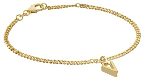 trendor Mädchen-Armband mit Buchstabe V 925 Silber Vergoldet 21602-V | zeitloses Flachpanzerband, eleganter Armschmuck für junge Damen,