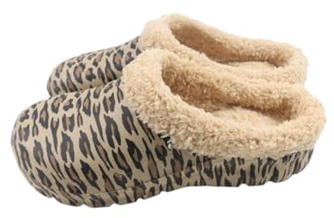 VewoTex Damen Clogs Leo mit Teddy Kunstfell » günstige Damenschuhe » gefütterte Clogs mit Leoparden-Muster » Winter & Herbst Garten Schuhe