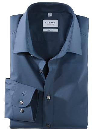 OLYMP Herren Oberhemd Langarm Level Five,Uni,Body fit,New York Kent,Rauchblau 13,38