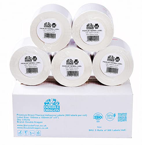5 x Rolls of Thermal Labels 100MM x 150MM (6 x 4) Plain White Labels -