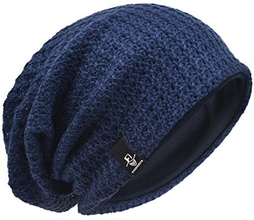 HISSHE Herren Übergröße Beanie Slouch Schädel Kappe Stricken Winter Strickmütze B08 (Marine)
