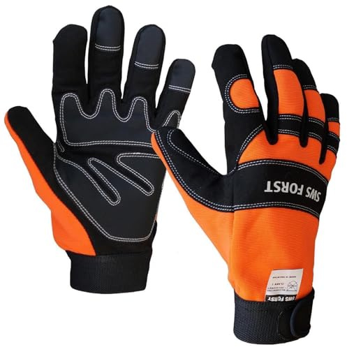 SWS Forst GmbH Leder Schnittschutzhandschuh beidseitiger Schutz Forsthandschuh 16m/s Gr. S-XL (M)