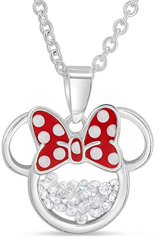 Disney Geburtsstein Damen und Mädchen Schmuck Minnie Maus versilbert Shaker Anhänger Halskette, 45,1 + 5,1 cm Verlängerung, M, Kristall, Zirkonia