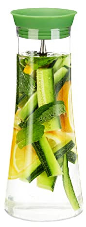 Relaxdays Glaskaraffe zylindrisch, 1 Liter, Gastro, Edelstahl Ausgießer, feines Kristallglas, spülmaschinenfest, klar, Standard