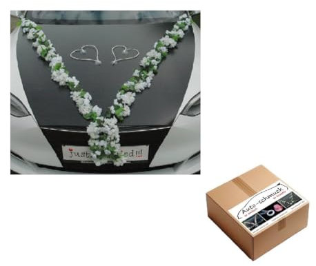 MEHRBLUTIGE Girlande Braut Paar Rose Orchidee Kamelie Deko Dekoration Hochzeit Car Auto Wedding ®Auto-schmuck Deko PKW (Weiß)