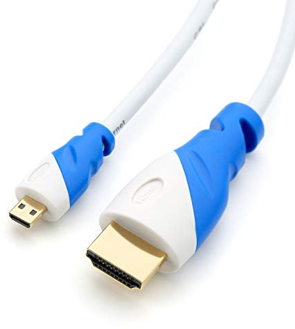 microHDMI Kabel | 5m | weiß/blau | HDMI 2.0 | 3D-Ready | 4K/60Hz | microHDMI auf HDMI