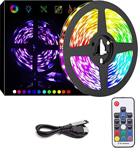 WOWLED Retroiluminación LED RGB USB para TV, tira de luz LED multicolor de 6.6 pies, alimentación por USB con control remoto RF inalámbrico para el hogar, bricolaje, boda, fiesta (30 LED/M)