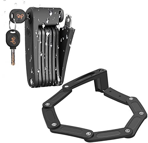 DINOKA Lucchetto Bici, Catena Compatta Pieghevole Snodabile Antifurto Portatile in Lega di Acciaio per Bicicletta Mountain Bike con 2 Chiavi e Supporto Bloccabile