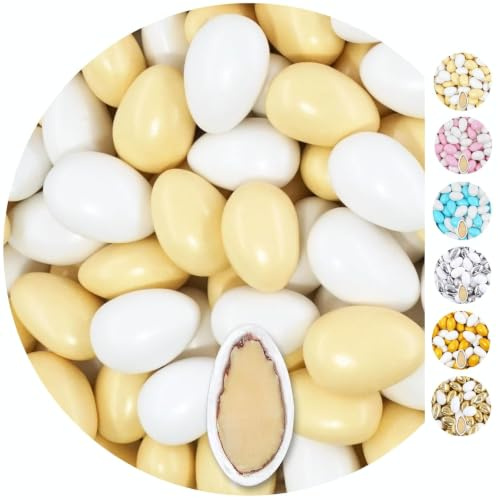 EinsSein 1kg Dragées Mariage Amandes Conchiglia blanc & beige perle | ca. 280 pièce Dragees Mariage Baptême Communion Célébrer Fête Candybar | Confiserie Candy Bar | Cadeaux Invités | Bonbons Amande