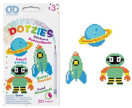 Diamond Dotz DTZ12-022 Diamond Dotzies Sticker Set Weltraum, 3 glitzernde Aufkleber zum Selbstgestalten und Verzieren, ideal für Kinder und Anfänger