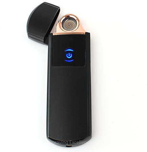 Personalised Touch USB Lighter - Windproof, Flameless, Rechargeable, Electric, No Fuel - Men's & Women's Gift, Engraved Free (Black)