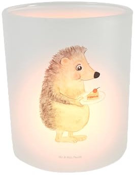 Mr. & Mrs. Panda Windlicht aus Glas Igel Kuchenstück - Geschenk, lustige Sprüche, Einladung Party, Geburtstagskuchen, Kerzenlicht, Teelichtglas,