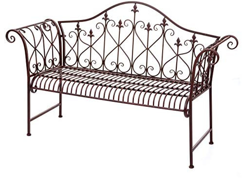 Gartenbank HWC-H78, Parkbank Sitzbank, 2-Sitzer Metall mit Verzierungen Rost-Optik braun 150cm - ohne Sitzkissen