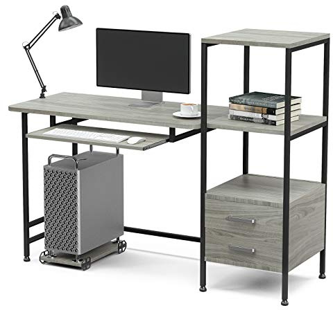 Mecor Computer Desk with 2 Drawer/Keyboard Tray, 55 Study Writing Desk w/Storage Shelves Modern Simple Style PC Desk Laptop Study Table Workstation for Home Office (Oak Grey)