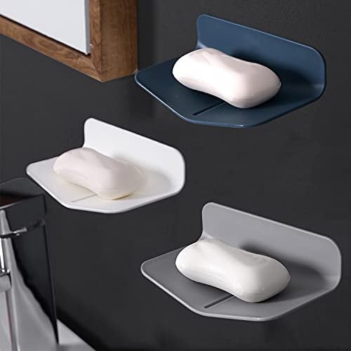 Self-draining Shower Soap Holder for Soap or Sponge No Drilling Soap Saver with Strong Viscosity for Shower V-shaped Soap Dish for Bathroom and Kitchen (White, 1)