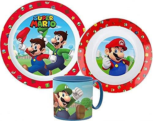 Ensemble de vaisselle pour enfant avec assiette, bol à céréales et tasse | Ensemble de vaisselle pour garçons et filles (Super Mario)