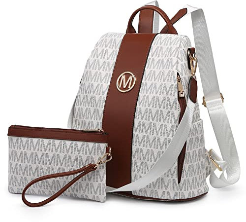 MKP COLLECTION Damen-Rucksack, Geldbörse, mehrere Taschen, Anti-Diebstahl-Rucksack, Reisen, Schule, Schultertasche, Handtaschen-Set, 2 Stück, 11.8 Lx5.5 Wx14 H, Leichter Damenrucksack
