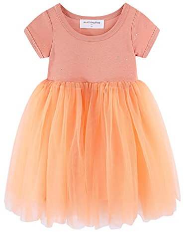 Mud Kingdom Robe tutu scintillante pour petite fille - Manches longues - Couleur unie - Rose, Manches courtes, orange, 8 ans
