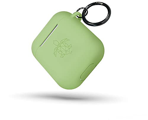 turtleandcase Silikonhülle Kompatibel mit AirPods Hülle | Stoßfeste Schutzhülle | mit Karabiner | Unterstützt kabelloses Laden für AirPods (AirPods 1 & 2, Matcha Grün)