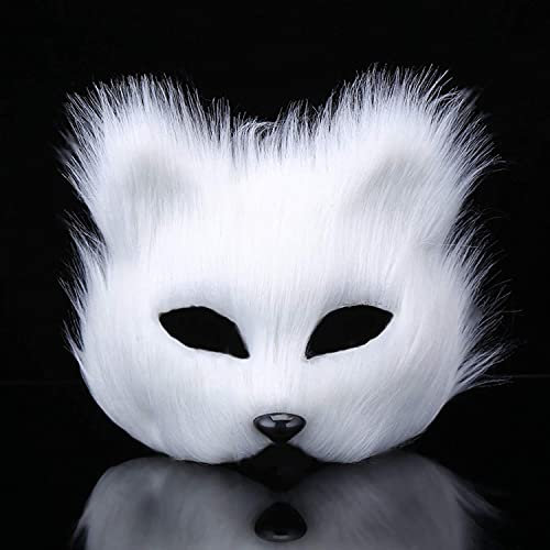 OhMill Demi-Masque Renard Masque de Mascarade et Cosplay Masque de Déguisement pour Adultes Renard Masque en Plastique avec Fausses Fourrures Masque à Demi Visage pour Femmes et Hommes