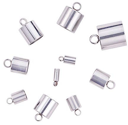 Airssory 40 Pcs 8-Size Stainless Steel Leather Cord Ends Clasp Glue in Barrel Thread End Caps for Bracelet Necklack Tassel Jewellery Making