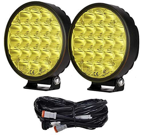 BIGLION.X Bernsteinfarbene runde LED-Offroad-Lichter 2 Stück 210 W gelber Fleck, der Nebelscheinwerferleisten-Stoßstangenscheinwerfer mit DT-Kabelbaum IP68 IP69K für Pickup-Truck ATV UTV SUV fährt