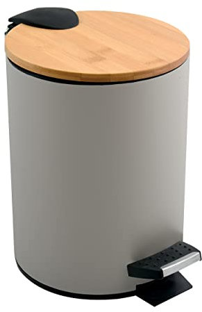 Spirella SP2304 Adonis Basura para baño (5 L, Acero Inoxidable, bambú, con Descenso automático y Cubo Interior, Cierre Suave), Color Gris, Plástico, Topo