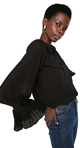 Trendyol Damen Black Petite Arm Detailliertes Hemd Shirt, Black, 34