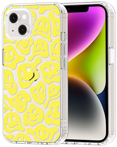 MOSNOVO Hülle für iPhone 13 & iPhone 14, [2 m Militärschutz] [Anti-Abblätter-Technologie] Transparente stoßfest TPU Stoßfänger Handyhülle mit Design - Geschmolzenes gelbes Lächel-Gesicht