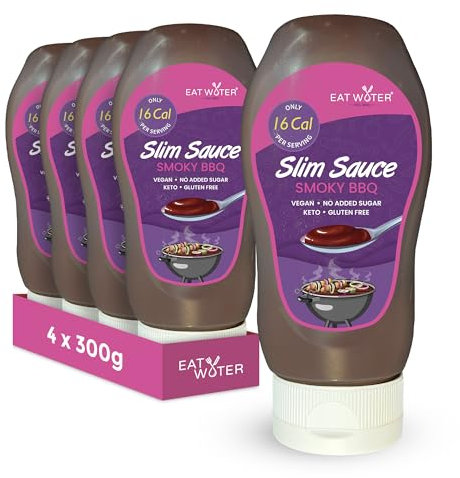 Eat Water Slim Sauce Smoky BBQ (Pack of 4 x 300ml) Low Calorie - Only 16 Cal, Gluten & Sugar Free, No Artificial Flavour, Vegan Everyday Healthy Condiment, Keto Diet Friendly Stir-Fry & Dip Sauce
