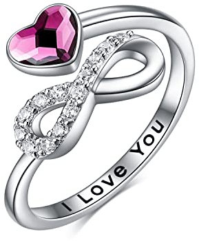 TOUPOP Unendlichkeit Ringe Für Damen 925 Sterling Silber Infinity Ringe Für Frauen Ich liebe dich Ring mit Violett Kristall Weißgold Überzogene Einstellbare Ring Schmuck Geschenke Für Frauen