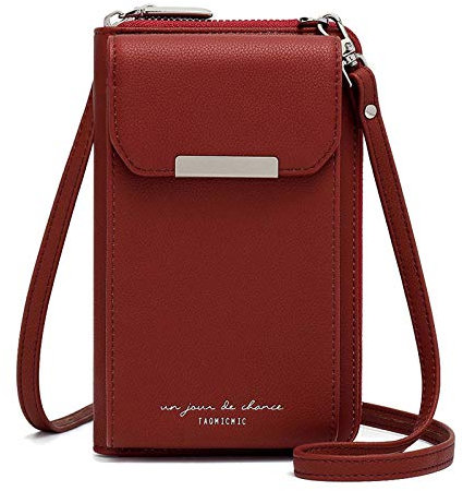 Aeeque Handytasche mit Geldbörse zum Umhängen, Handytasche zum Umhängen,Handy Umhängetasche Damen,Handy Tasche Umhänge PU-Leder, Umhängetasche Handy für Reisen/Party/Einkaufen - Bordeauxrot