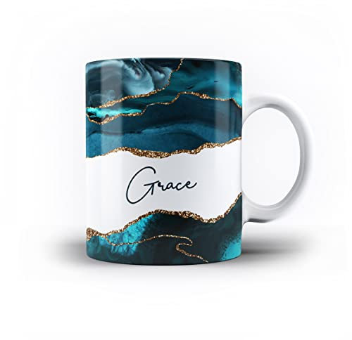 iCaseDesigner Personalised Marble Agate Swirl with Name on 11oz Ceramic Mug. 2. Sapphire Blue Agate Marble