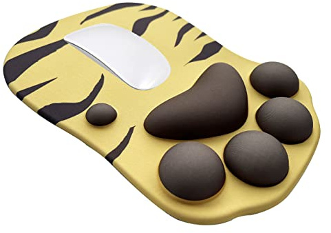 LIPUDAS Tapis de souris 3D jaune - Motif patte de chat - Mignon et ergonomique - En silicone antidérapant - Élasticité - Surface lisse - Sans odeur - Pour Bisro (25,5 x 17,8 cm)