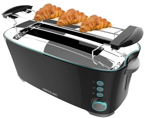 Cecotec Tostador Toast&Taste Extra Double B, 1350W de Potencia, Doble Ranura larga para 2 Tostadas, Apagado y Pop-up Automático, Varillas Superiores