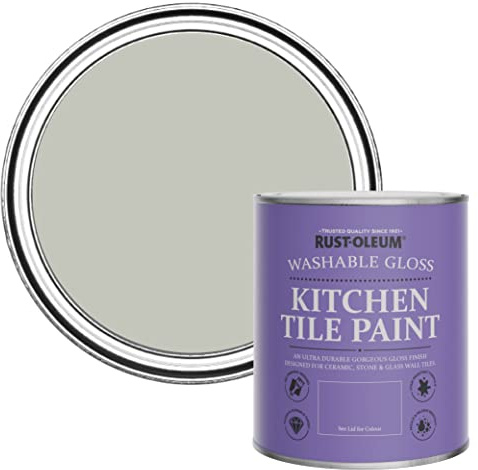 Rust-Oleum Grey Water-Resistant Kitchen Tile Paint in Gloss Finish - Tyne Fog 750ml
