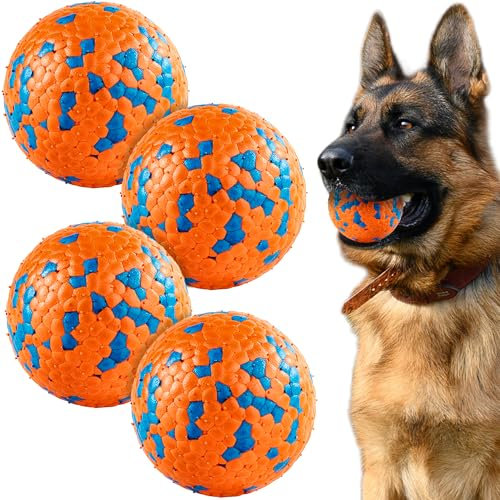 SUNNEKO 4 Stück Unzerstörbarer Hundeball, Tennisbälle Für Hunde, Die Aggressiv Kauen, Sicherer Für Das Maul, Für Große, Mittelgroße, Kleine Welpen, Training Fangen&Werfen, Orange