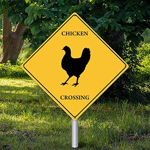 Huhn Crossing Warnschild Metallschild Huhn Dekor Neuartige Straße Blechschild Vorsicht Gefahr Tier Xing Straßenschild Vintage Wanddekoration für den Innenbereich 30,5 x 30,5 cm