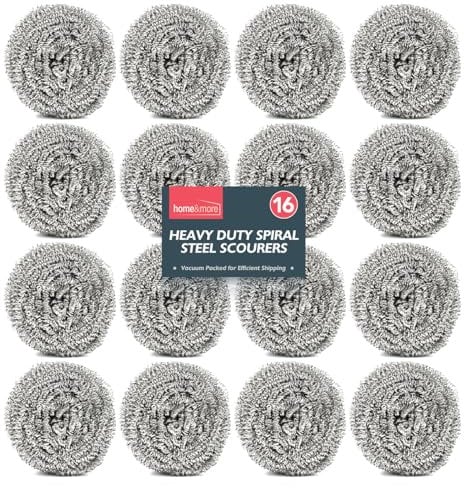 SOL 16pk Heavy Duty Spiral Steel Scourers, 6cm Metal Scourer Durable, Rust-Resistant, Reusable Cleaning Pads, Tough on Grease & Grime, Perfect for Cleaning Pots, Pans, Grills, Ovens & Tough Stains