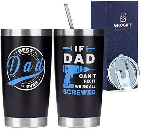 Father Day Gifts, Funny Gift for Daddy from Daughter Son, Happy Birthday Gifts for Dad Stepdad, Presents Ideas, Best Dad Ever, Travel Mug Coffee Cup 600ml