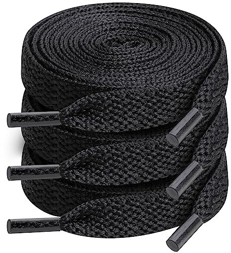 GOTFUN 3 pares de cordones planos de repuesto para tenis, 140 cm de ancho, fuertes cordones redondos para todas las marcas de zapatos, zapatillas y botas de senderismo (negro), Black, Medium