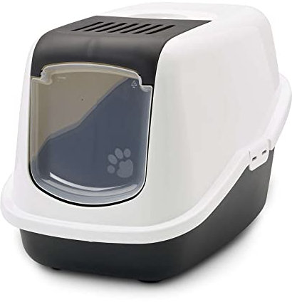 Moderne Katzentoilette Katzenklo Haubentoilette Nestor Weiss-schwarz 56 x 39 x 38,5 cm