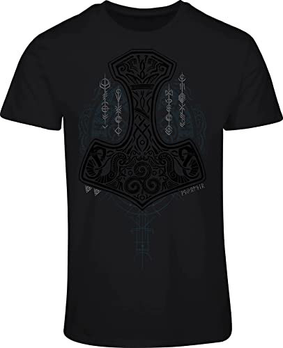 Wikinger Shirt Herren : Mjölnir - Thors Hammer - Fitness T-Shirt Wikinger Geschenke für Männer - Wikinger Kleidung (4XL)