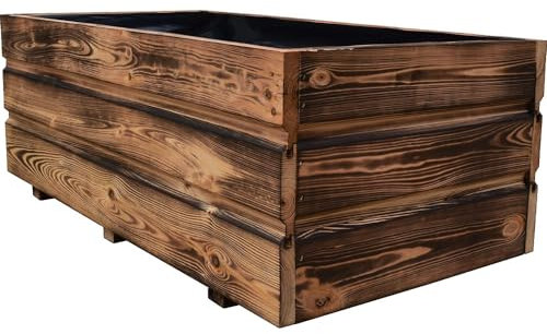 YOURSGARTEN Blumenkasten aus Holz| Pflanzkasten| Pflanzkübel aus Holz| Blumenkübel| Ohne Montage, 80x40x30cmH- F: Geflammtes Holz